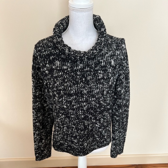 EILEEN FISHER Sweater Black & Off White Cowl Neck Relaxed Fit Organic Cotton M - Picture 4 of 9